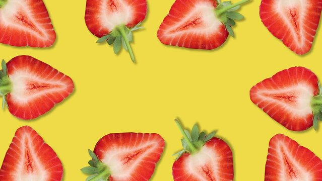 Sliced strawberry fruit with stop motion effect. Seamless loop video