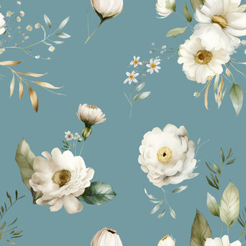 Seamless Surface Design Fabric Design Pattern with White Flowers © bilge