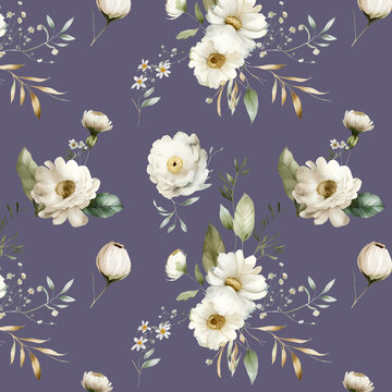 Seamless Surface Design Fabric Design Pattern with White Flowers © bilge