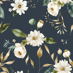 Seamless Surface Design Fabric Design Pattern with White Flowers