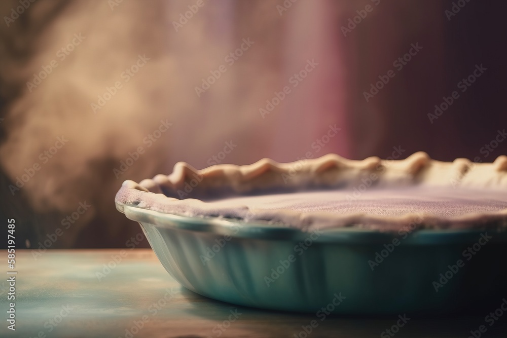 Aufkleber a close up of a pie crust in a pie pan on a table with smoke coming out of the top of the pie pan be
