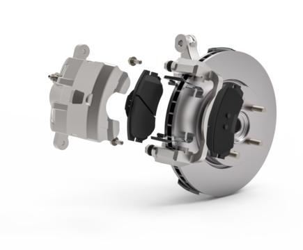 Car brake system exploded view. Front brake system with detailed view.