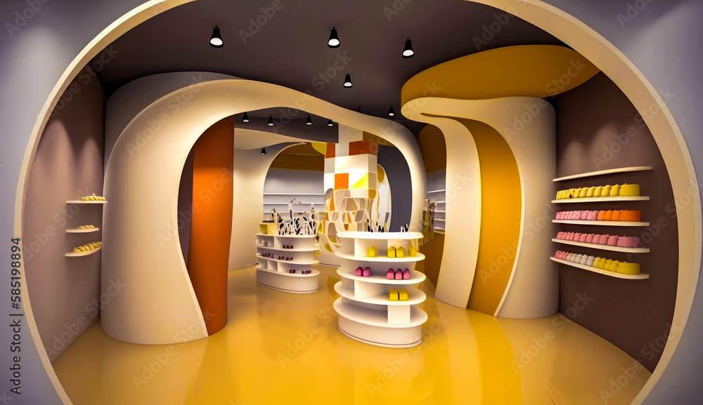 Poster 3d image of store with shelves and shelves. generative ai.