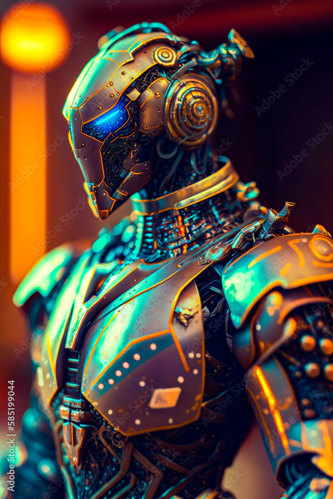 Poster close up of robot in suit. generative ai.