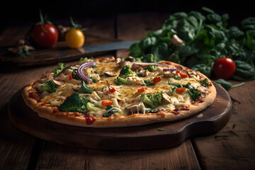 pizza with mushrooms and tomatoes