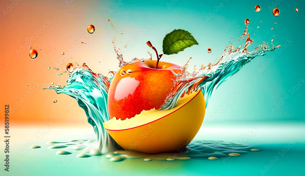Poster an apple is splashing out of an egg shell. generative ai.