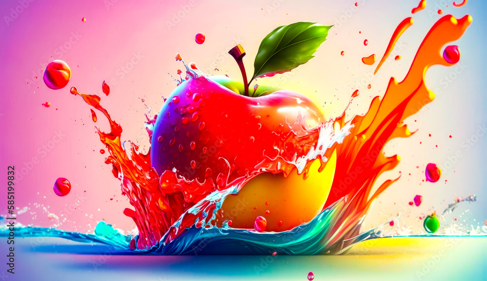 Aufkleber an apple with splash of water on it. generative ai.