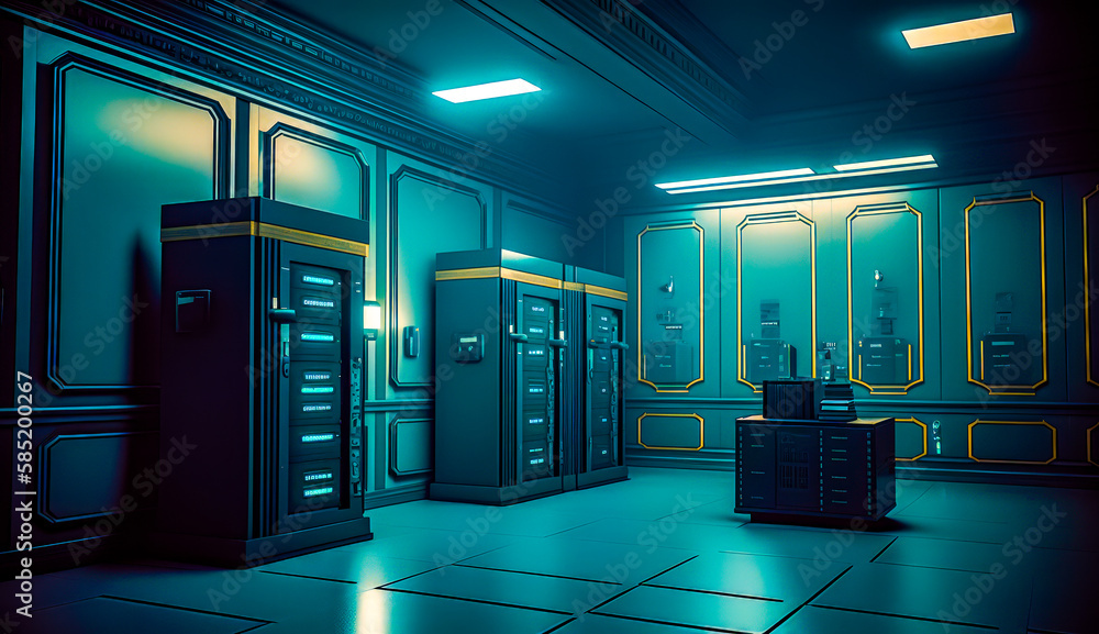Poster room with bunch of machines in it. generative ai.
