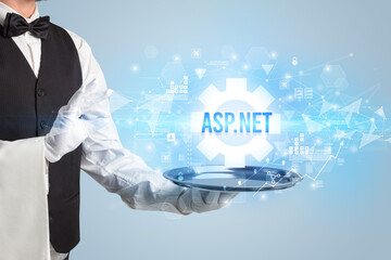 Waiter serving new technology concept