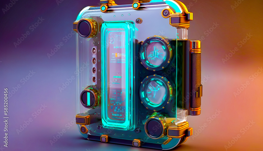 Poster 3d rendering of an electronic device on colorful background. generative ai.