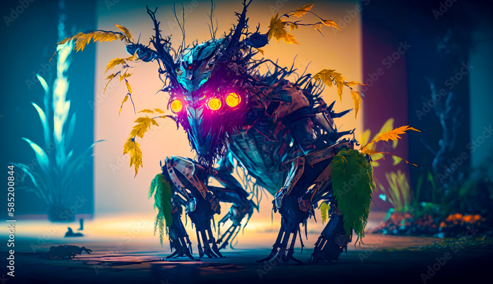 Poster robot that is standing in the dirt. generative ai.