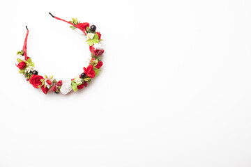 wreath with colored flowers isolated on white
