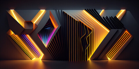 geometric 3d abstract wall, soft neon lighting, futuristic