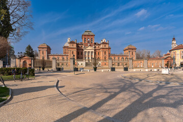 Racconigi, Cuneo, Italy: view of the majestic 11th-century Royal Castle of the Savoy family with...