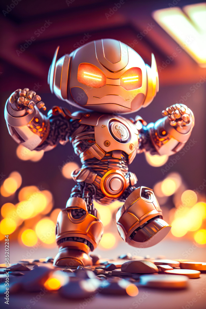 Poster robot standing on top of pile of coins. generative ai.