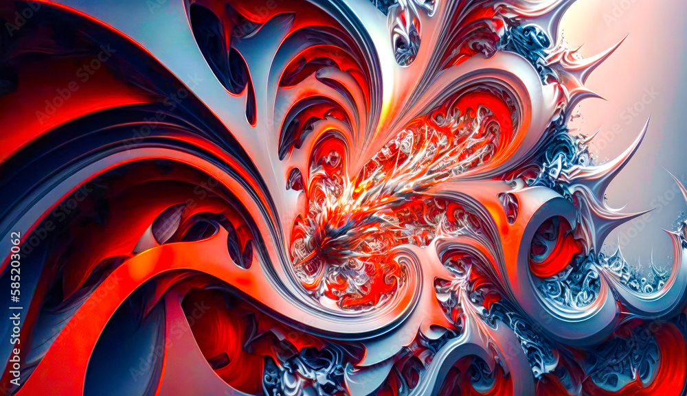 Poster computer generated image of red and blue flower. generative ai.