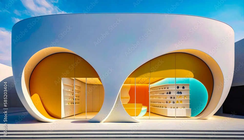 Poster futuristic building with circular entrance. generative ai.
