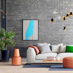Get Inspired by this Gorgeous Living Room Interior - 3D Rendering" - This image features a beautifully designed living room with a cozy green armchair, sleek coffee tables, and a bold white wall. Idea