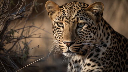 Naklejka premium portrait of a leopard in africa. Generative AI