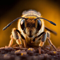 Macro Photography of a Bee with Shallow Depth of Field generative ai