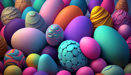 Easter eggs in a dynamic 3D abstract background: pastel colors, liquify effect, soft lighting, reflective surfaces, subtle textures, 8K detail.