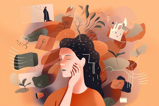 Psychological Therapy And Mental Health Protection. Woman Illustration