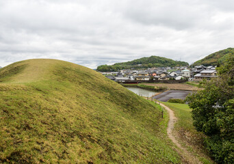 Scenic view from the top of Ohakayama Kofun, part of Arioka Kofun Cluster of ancient burial mounds in Zentsuji, Kagawa prefecture, Japan
