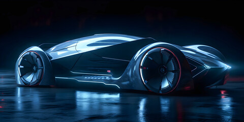 Fototapeta na wymiar Retro future car concept, dark colors, car show style, Generative AI