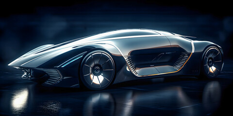 Plakat Retro future car concept, dark colors, car show style, Generative AI