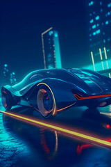 Naklejka premium Retro future car concept, dark colors, car show style, Generative AI