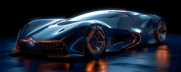 Obraz na płótnie Canvas Retro future car concept, dark colors, car show style, Generative AI