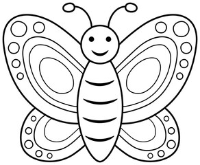Smiling butterfly coloring book page for children. 