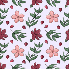 Spring seamless pattern with pomegranate blossom flowers. Vector illustration