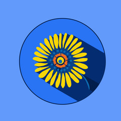 Flower logo with shadows. Traditional Ukrainian painting of Petrykivka. Elements of blue and yellow floral ornament. Decorative vector illustration.
