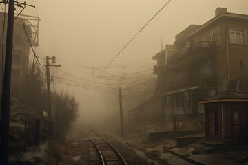 Naklejka na ściany i meble railway in the fog