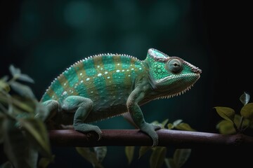 Beautiful green chameleon. AI generated
