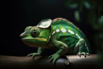 Obraz premium Beautiful green chameleon. AI generated