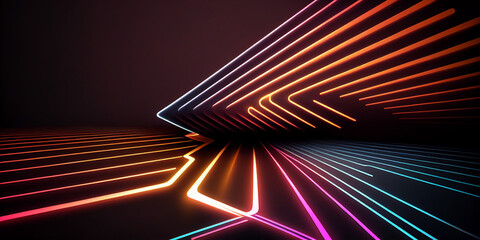 thin neon lines, abstract 3d background Generative AI