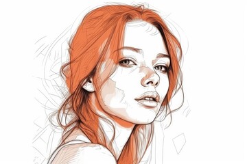 Simplicity is Beauty: A Striking Red Hair Portrait in Minimalist Style - AI generated