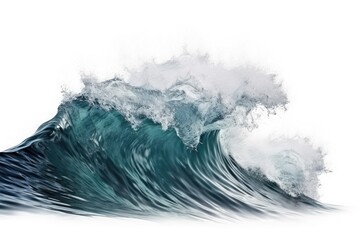 Sea waves rolling up in ocean, fresh and spray, white background with copyspace, generative ai