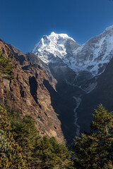 Beautiful peak of mountain Kangtega (6782m) welcoming you to Tengboche after the whole dat trek from Namche bazar