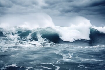 Fototapeta na wymiar Sea waves rolling up in ocean, fresh and spray, copyspace, generative ai