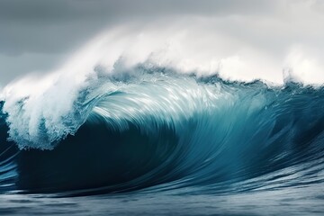 Sea waves rolling up in ocean, fresh and spray, white background with copyspace, generative ai