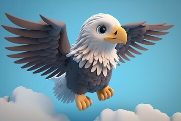 Cute Cartoon Bald Eagle Flying Through the Air (Generative AI)