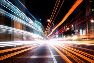 Fototapeta na wymiar abstract long exposure dynamic speed light trails in an urban environment - Generative AI