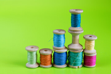 Old wooden reels of thread