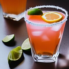 Fototapeta premium strawberry margarita with salt rim and lime