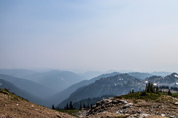 Hiking the Wonderland Trail around Mt. Rainier; mountain landscape with clouds