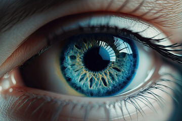 Fototapeta na wymiar Beautiful blue woman's eye in close-up. Generative AI.