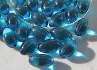 various red or blue transparent capsules as medicine for health